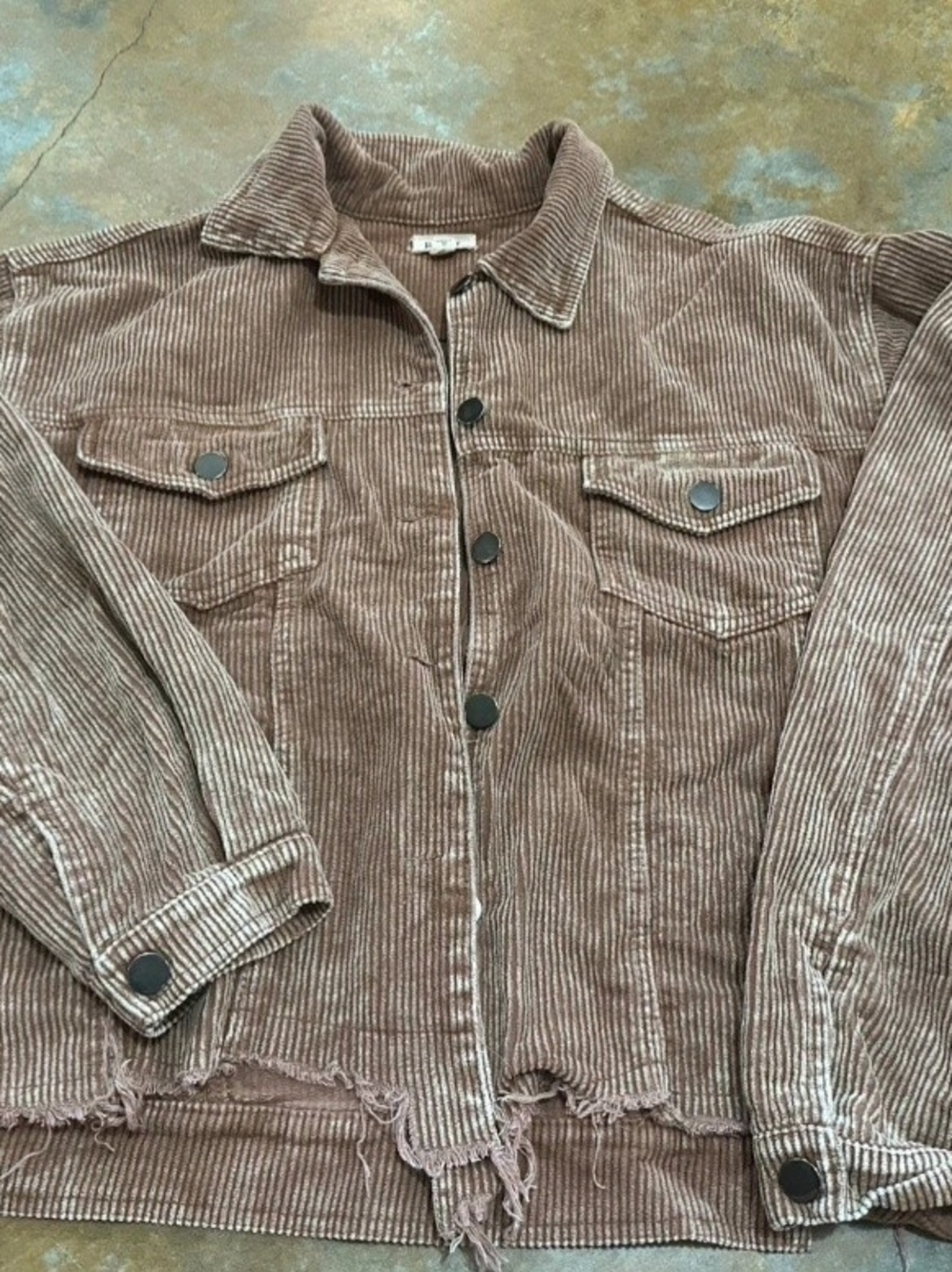 POL Distressed Corduroy Shirt Jacket in Brown